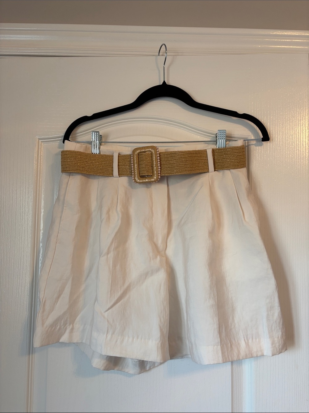 H&M Cream Shorts with Woven Tan Belt Detail